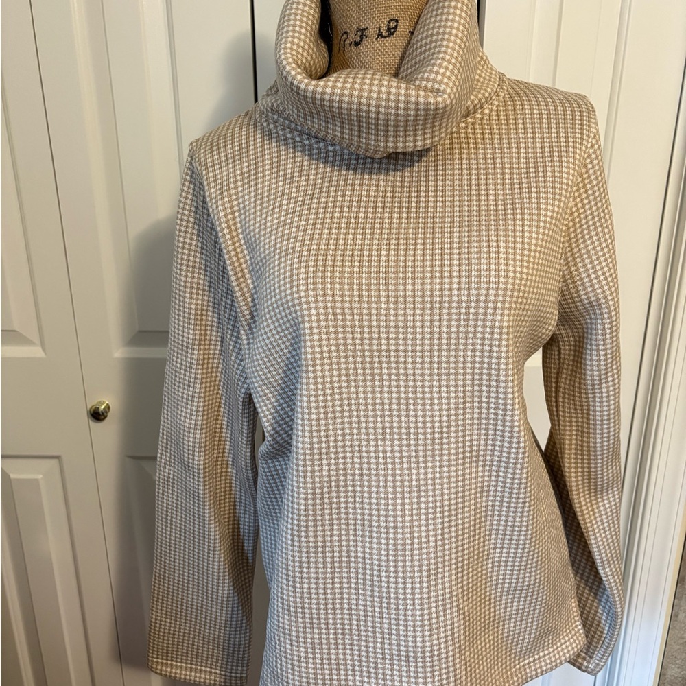 J. Crew Beige Houndstooth Cowl Neck Sweater